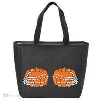 Funny Skeleton Hands Pumpkin Boobs Tote Bag thumb 0