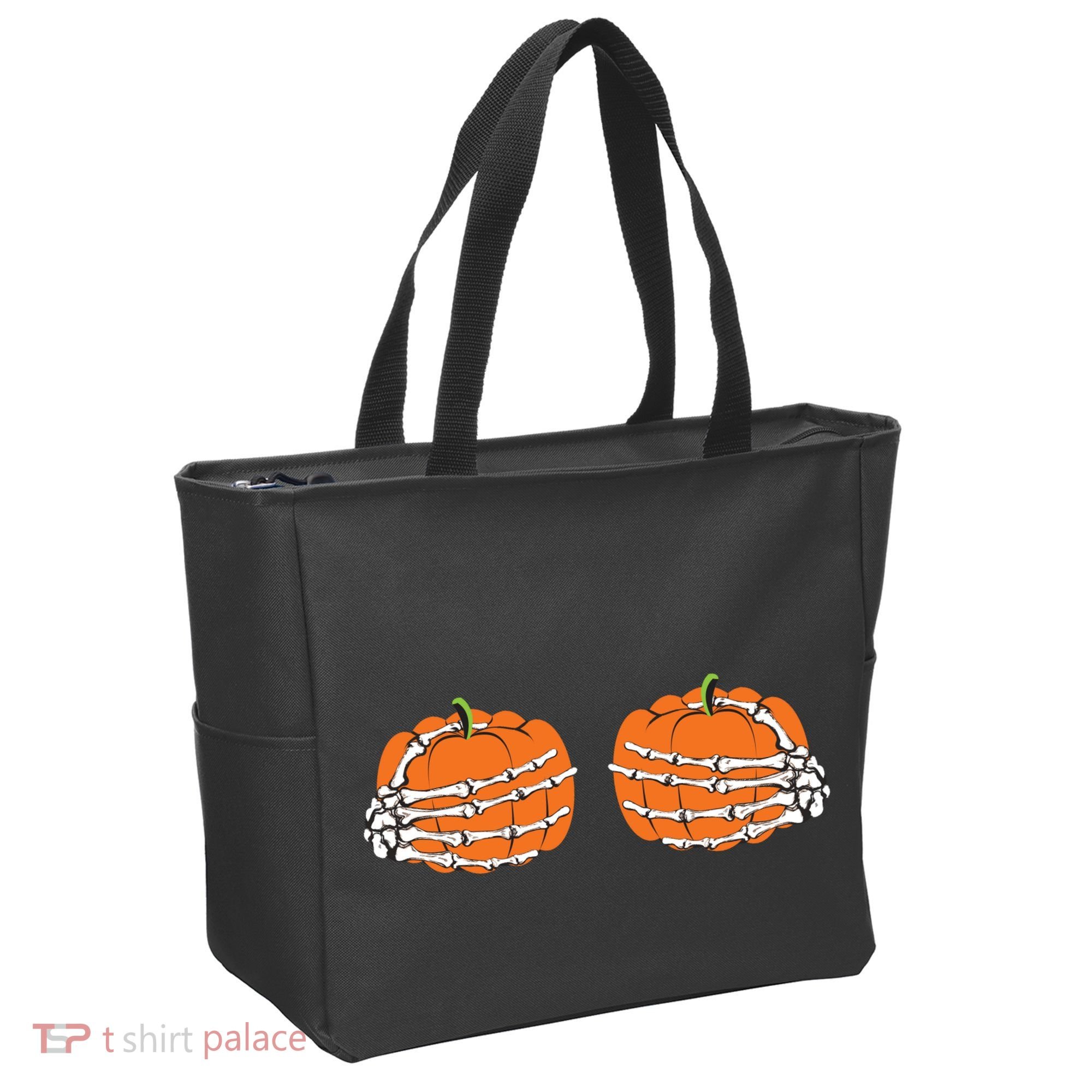 Funny Skeleton Hands Pumpkin Boobs Tote Bag