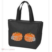 Funny Skeleton Hands Pumpkin Boobs Tote Bag thumb 3
