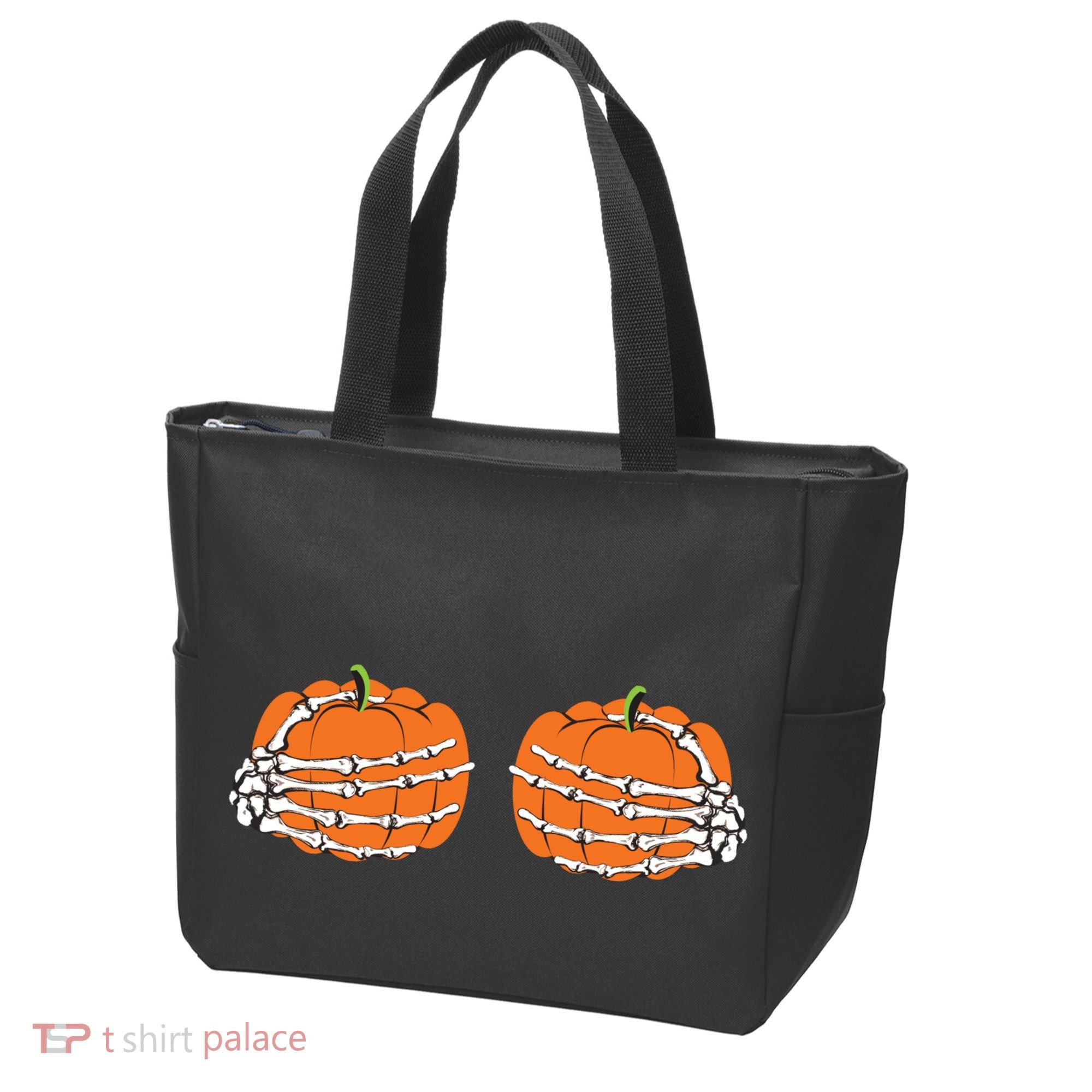 Funny Skeleton Hands Pumpkin Boobs Tote Bag