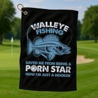 Fishing Saved Hooker Star Fisher Fish Walleye Gift Golf Towel thumb 1