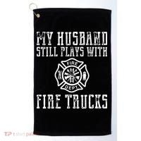 Firefighter Shirts Husband Plays With Fire Trucks Wife Gifts Golf Towel thumb 0