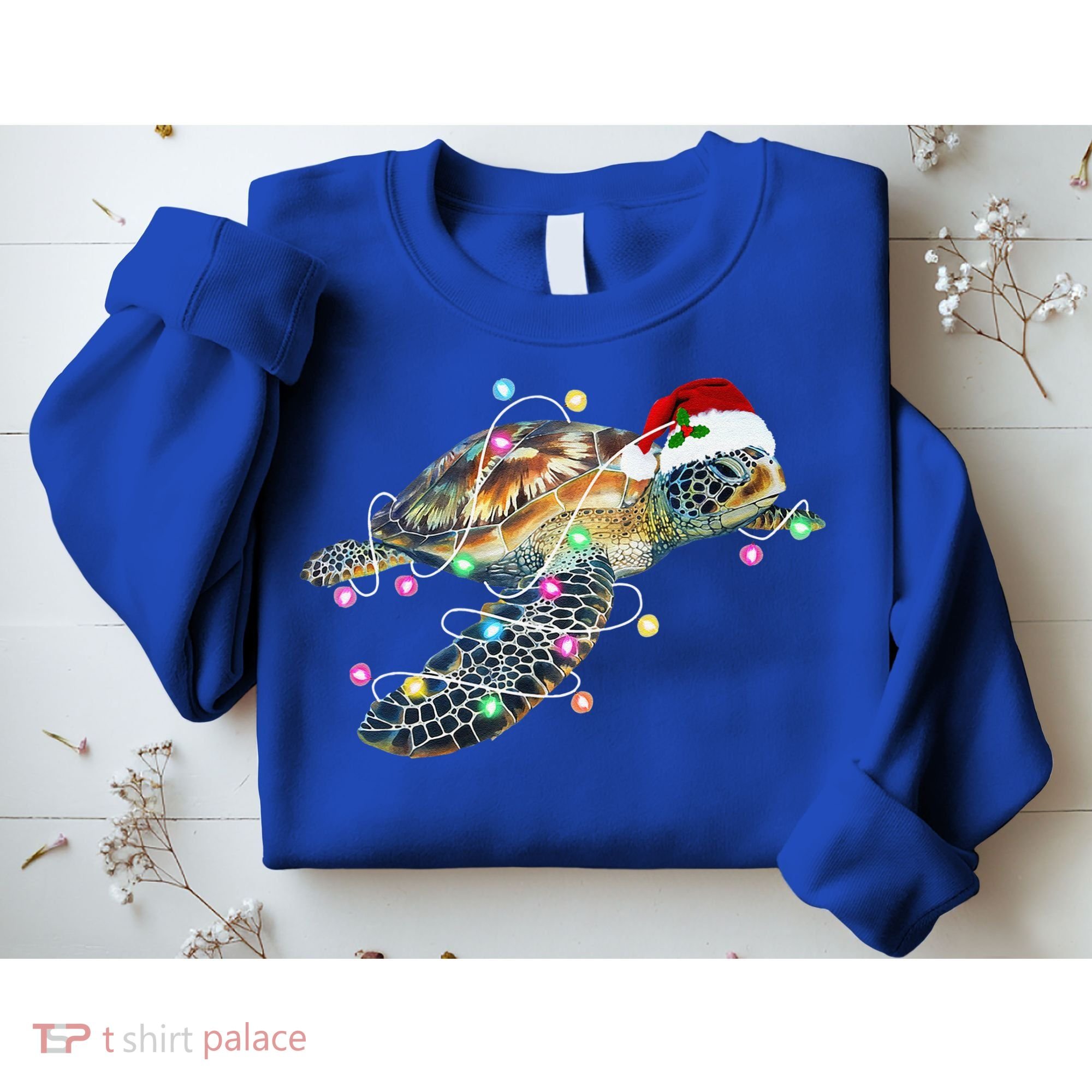 Funny Santa Hat Sea Turtle Christmas Lights Family Matching Sweatshirt