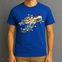 Funny Santa Hat Sea Turtle Christmas Lights Family Matching T-Shirt thumb 3
