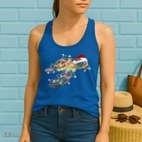 Funny Santa Hat Sea Turtle Christmas Lights Family Matching Women's Tank Top thumb 2