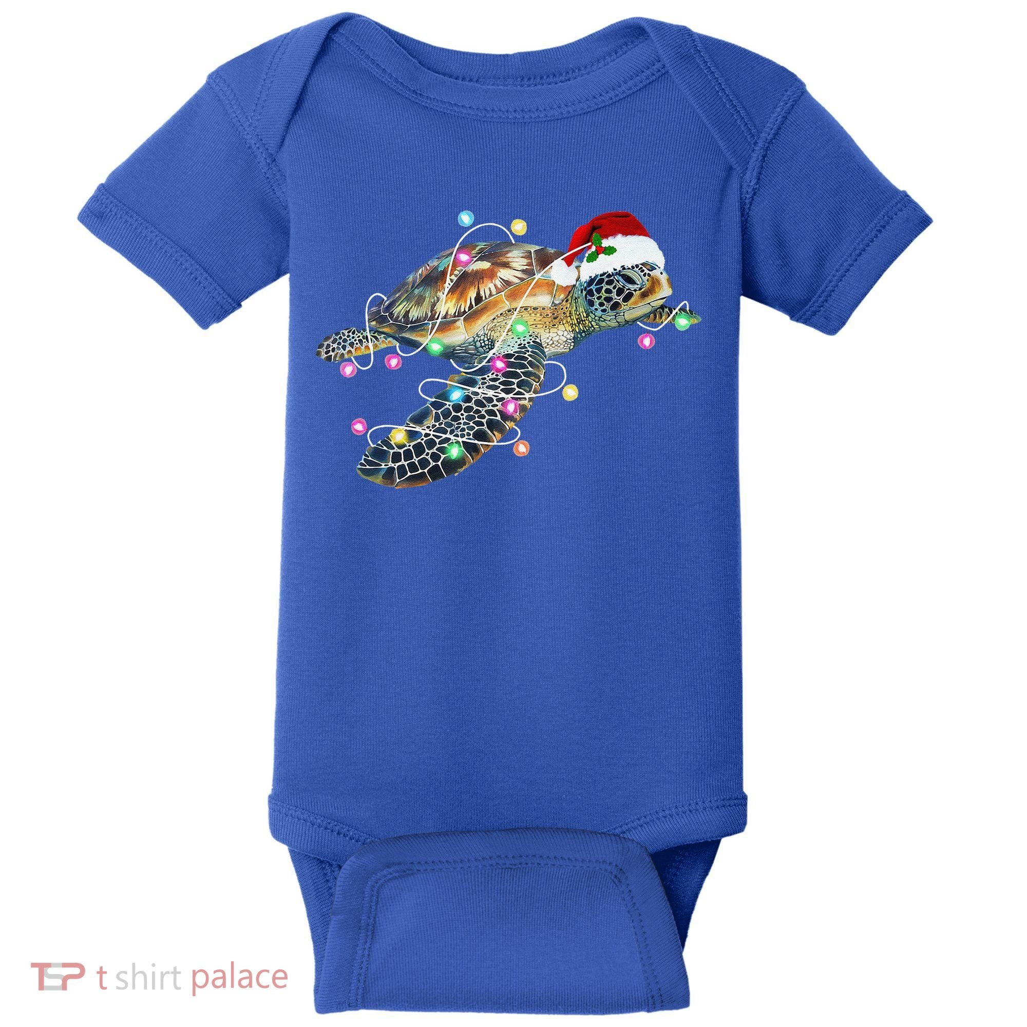 Funny Santa Hat Sea Turtle Christmas Lights Family Matching Baby Bodysuit