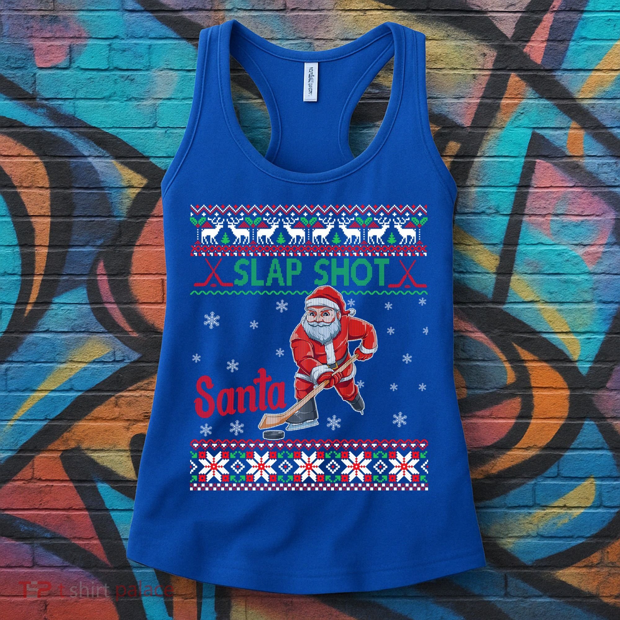 Funny Santa Hockey Christmas Gift Santa Ugly Sweater Cute Gift Women's Tank Top