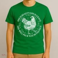 Funny She Is Beauty She Is Grace Vintage Hen Chicken T-Shirt thumb 3