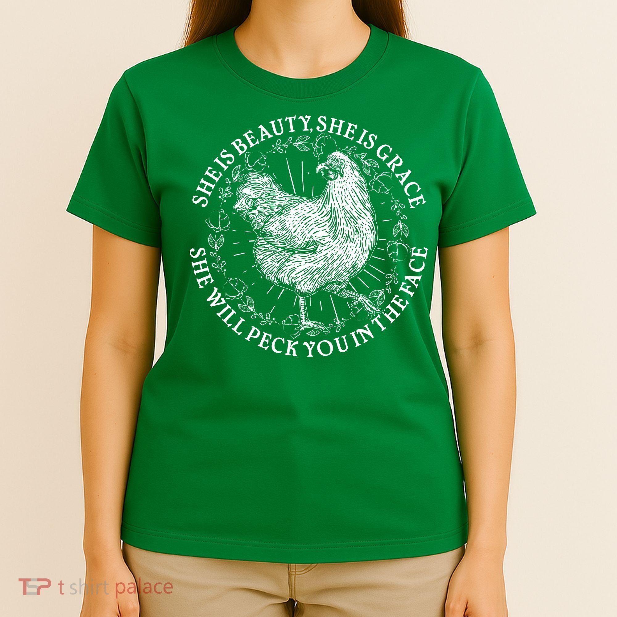 Funny She Is Beauty She Is Grace Vintage Hen Chicken T-Shirt