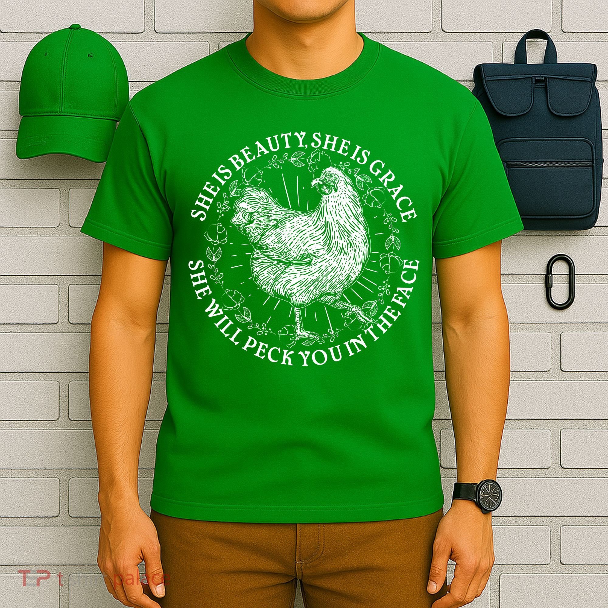 Funny She Is Beauty She Is Grace Vintage Hen Chicken T-Shirt