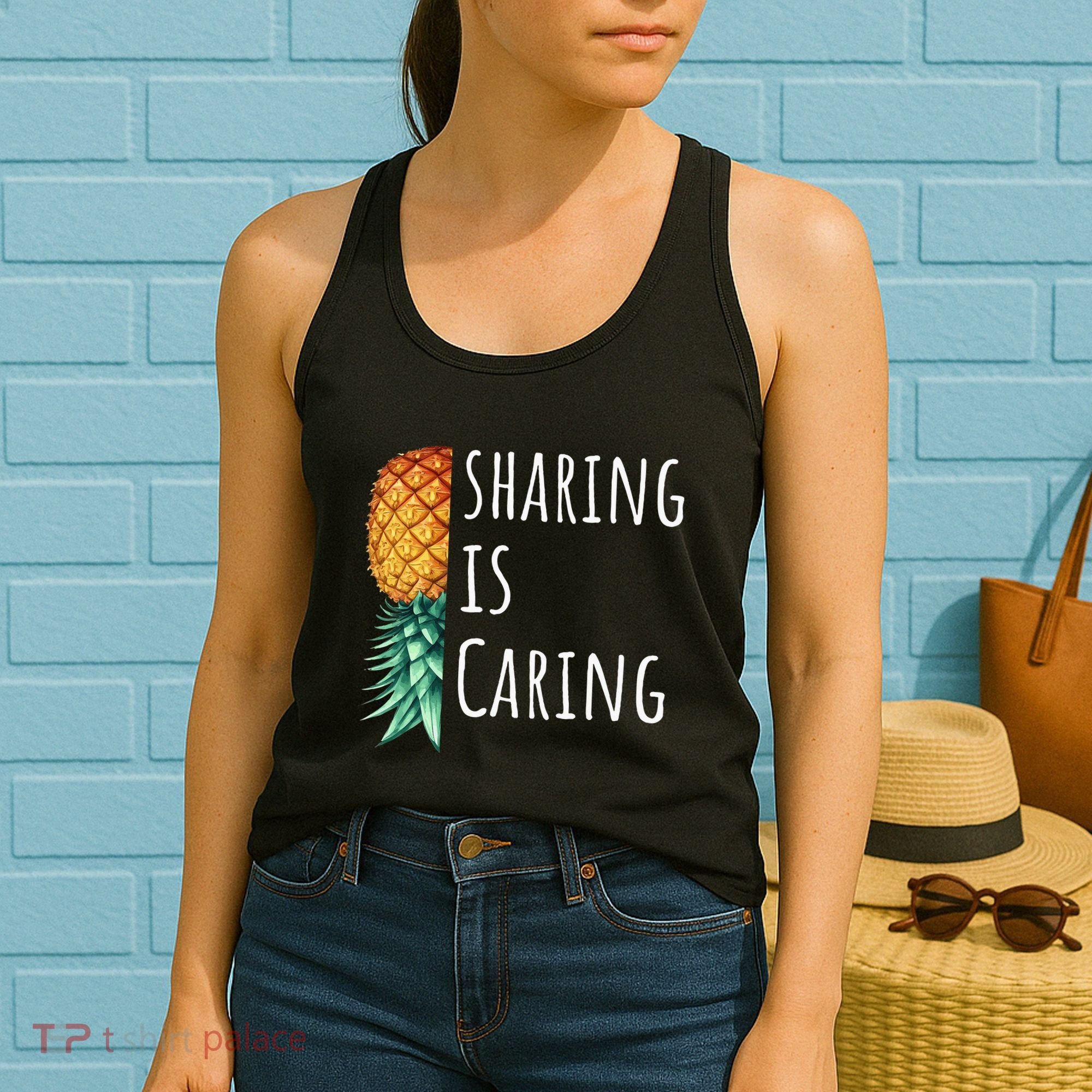 Funny Sharing Is Caring Upside Down Pineapple Swinger Women's Tank Top