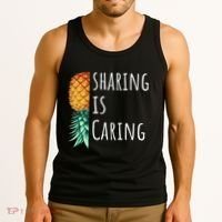 Funny Sharing Is Caring Upside Down Pineapple Swinger Tank Top thumb 3