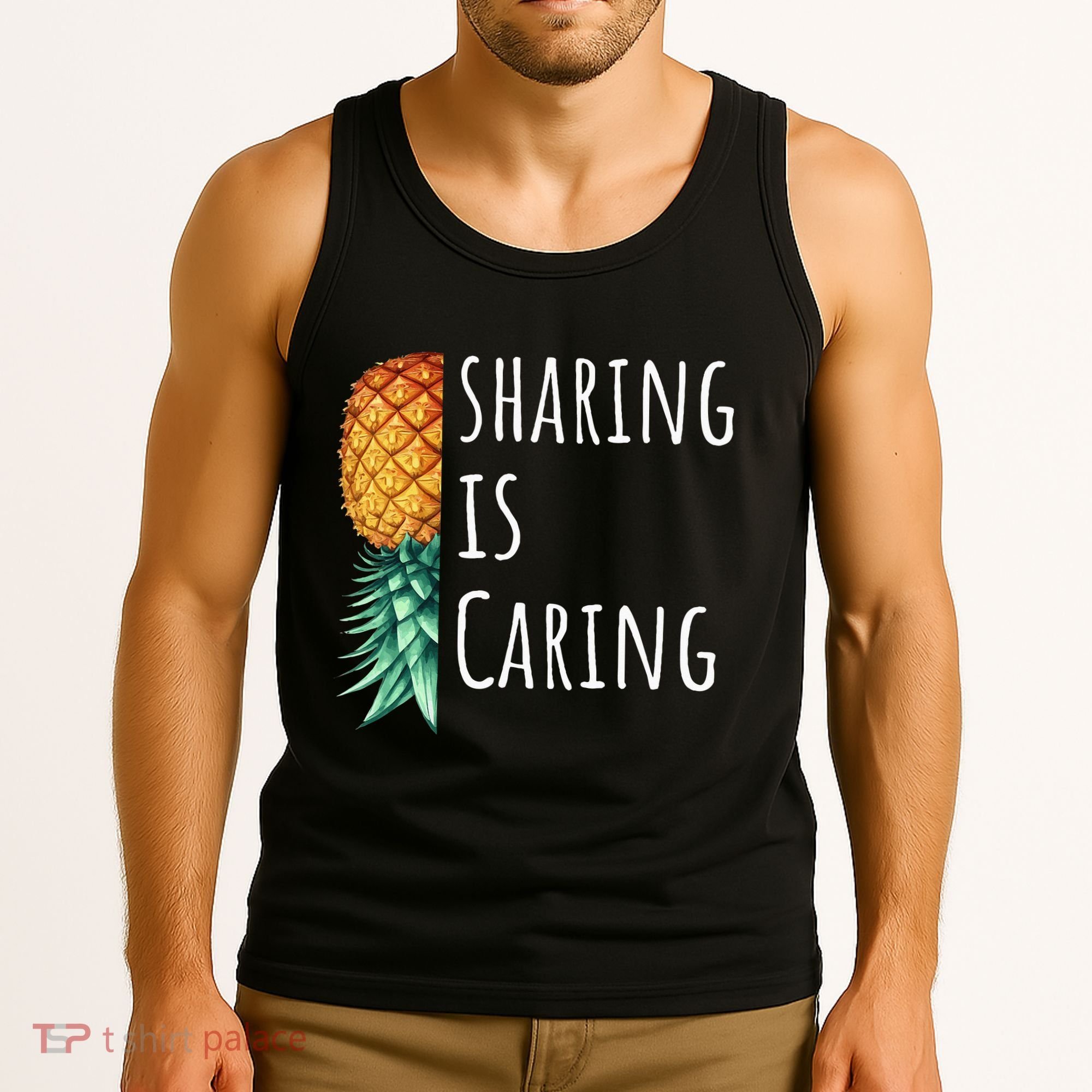 Funny Sharing Is Caring Upside Down Pineapple Swinger Tank Top