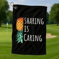 Funny Sharing Is Caring Upside Down Pineapple Swinger Golf Towel thumb 1