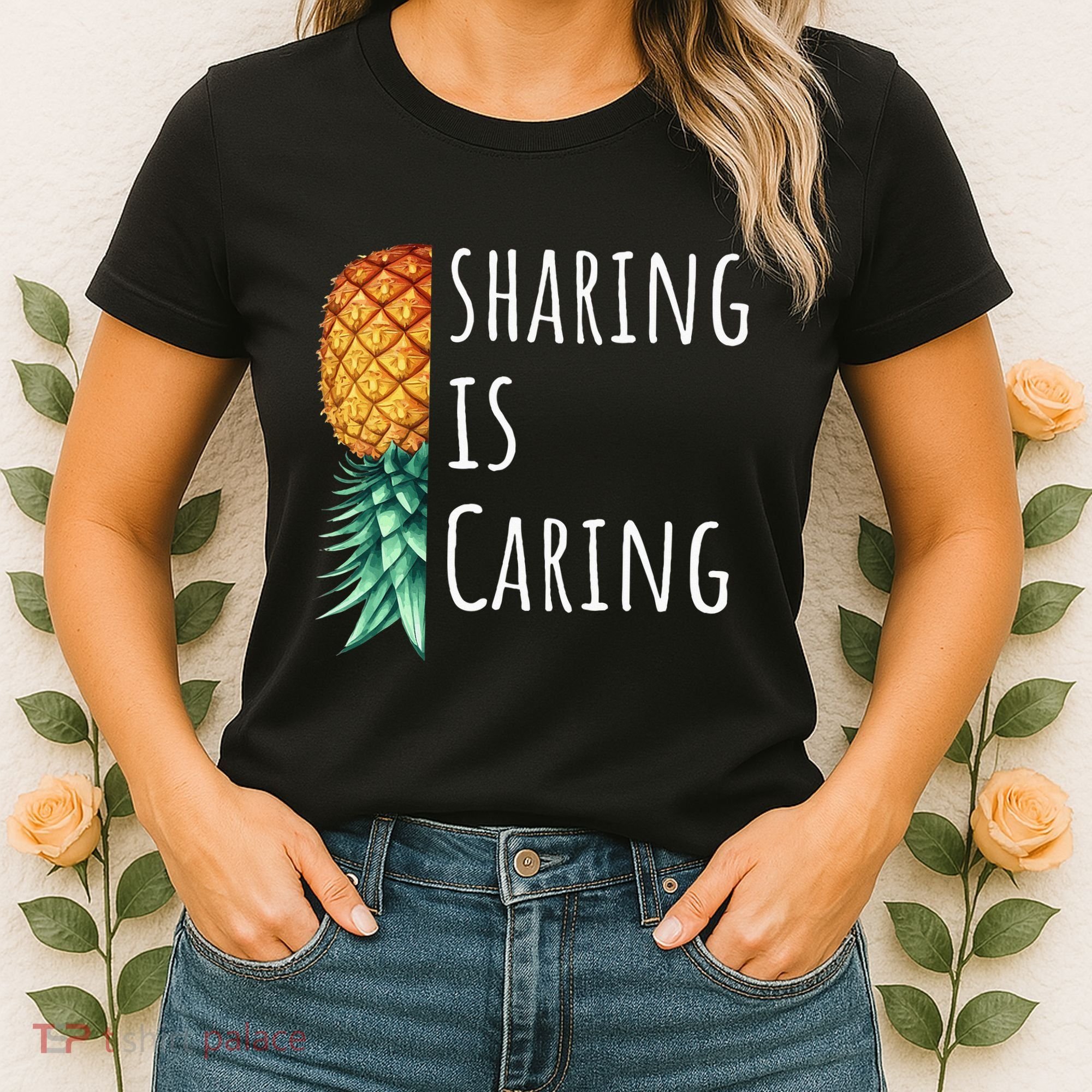 Funny Sharing Is Caring Upside Down Pineapple Swinger Women's T-Shirt