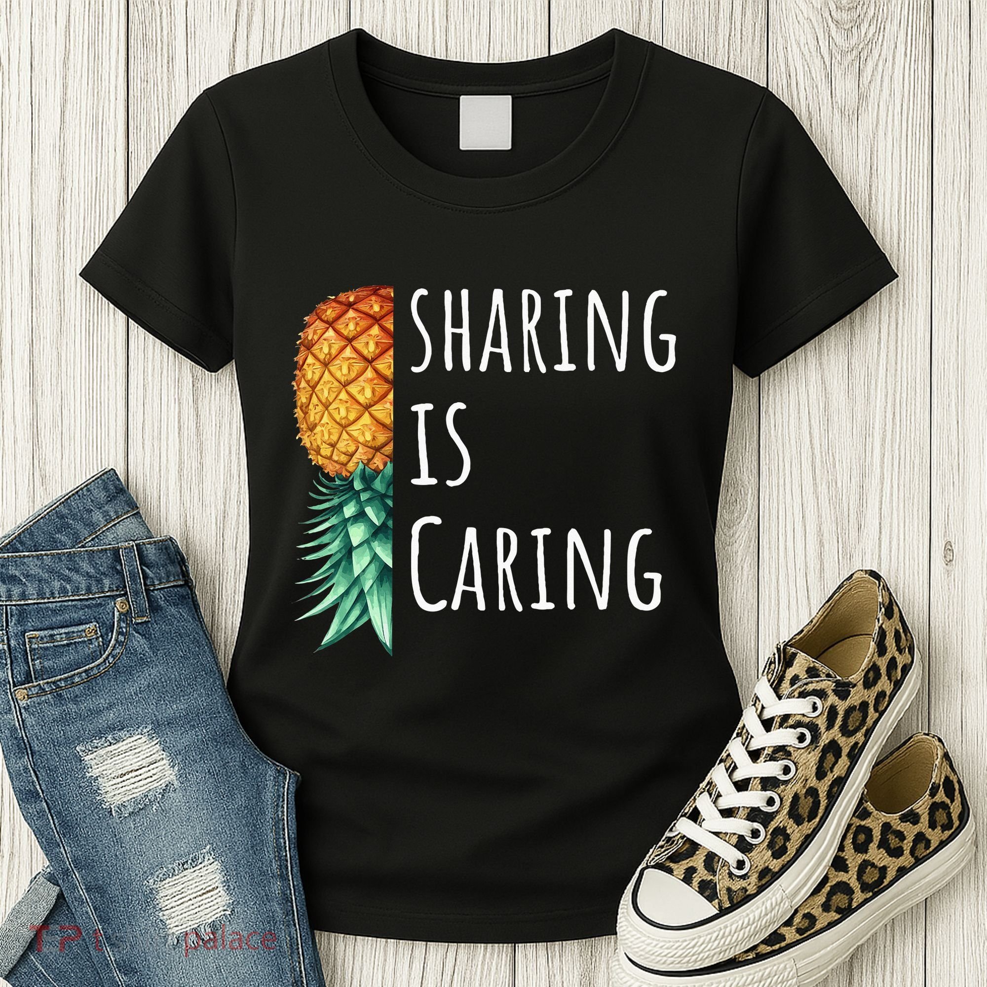 Funny Sharing Is Caring Upside Down Pineapple Swinger Women's T-Shirt