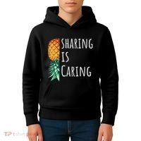 Funny Sharing Is Caring Upside Down Pineapple Swinger Kids Hoodie thumb 4