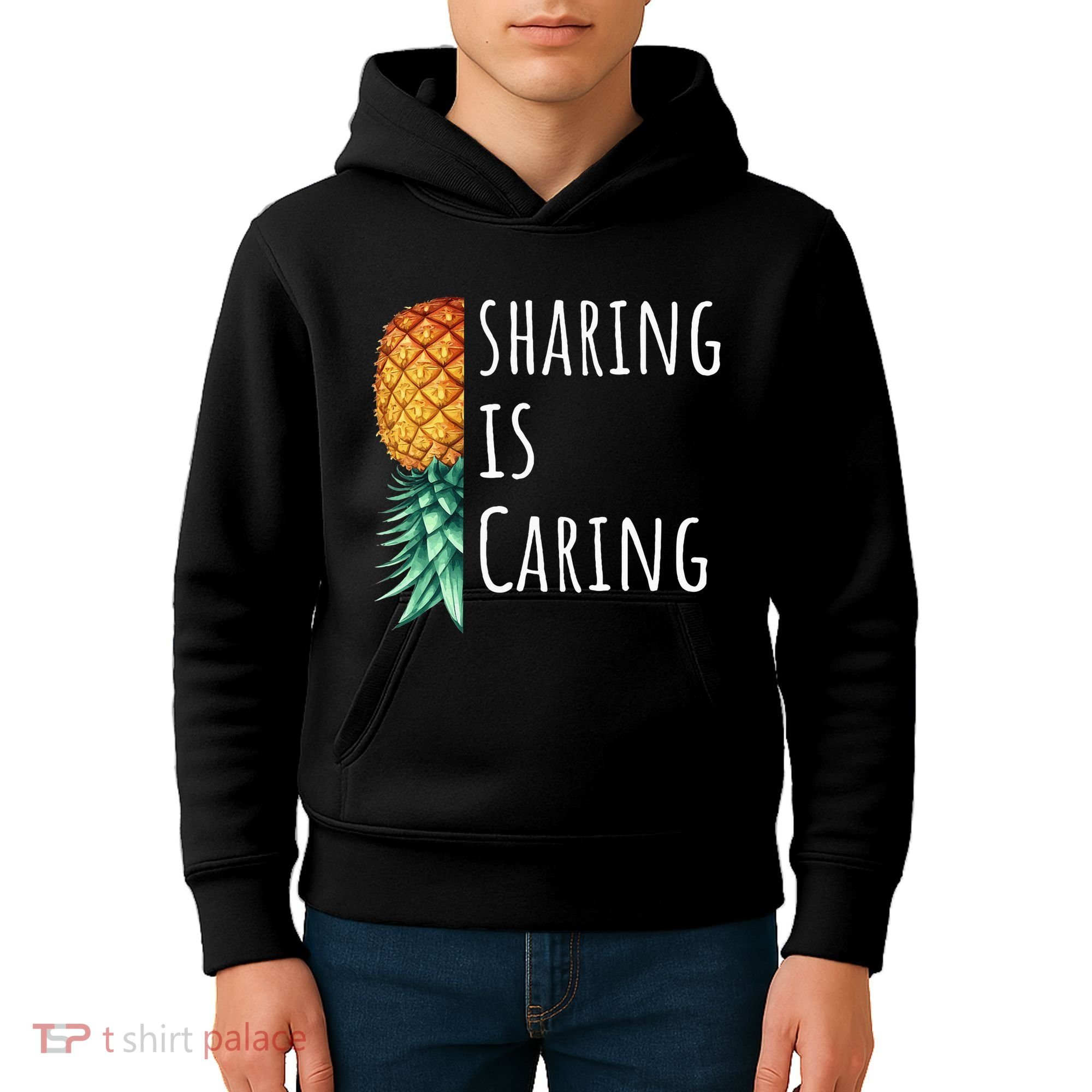 Funny Sharing Is Caring Upside Down Pineapple Swinger Kids Hoodie
