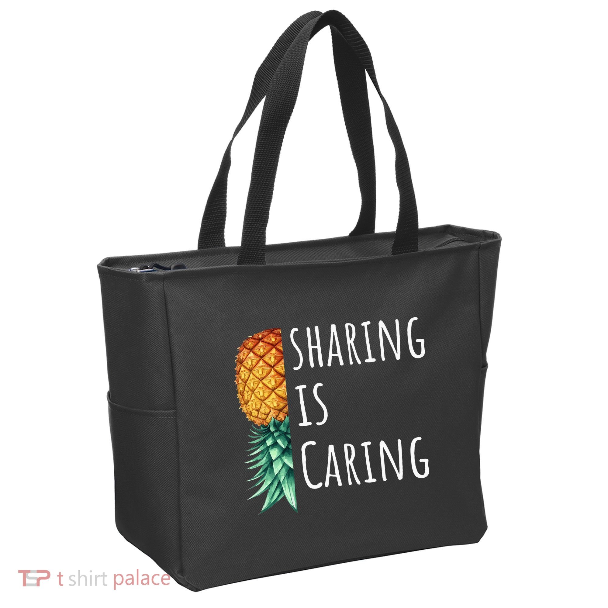 Funny Sharing Is Caring Upside Down Pineapple Swinger Tote Bag