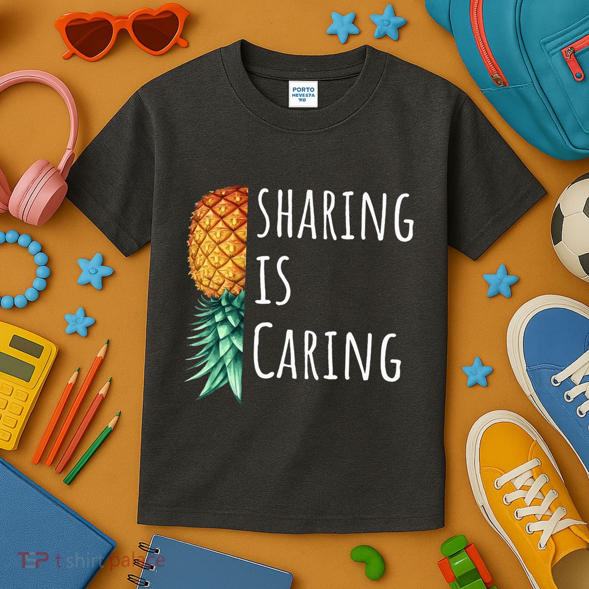 Funny Sharing Is Caring Upside Down Pineapple Swinger Kids T-Shirt