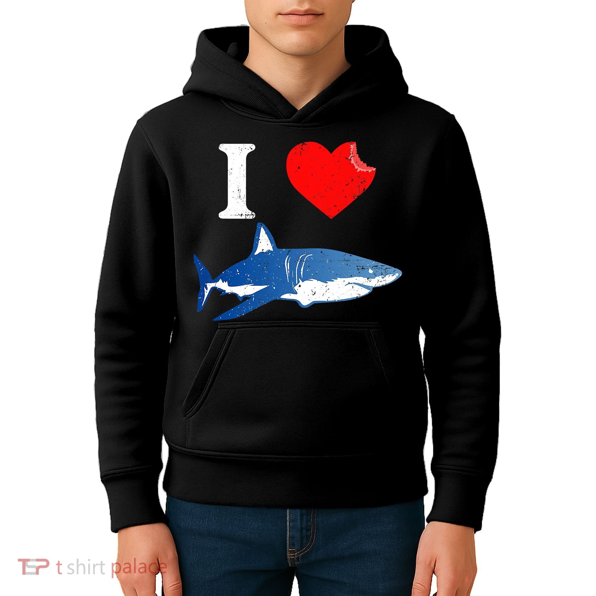 Funny Shark I Love Shark Shark Lover Shark Kids Hoodie