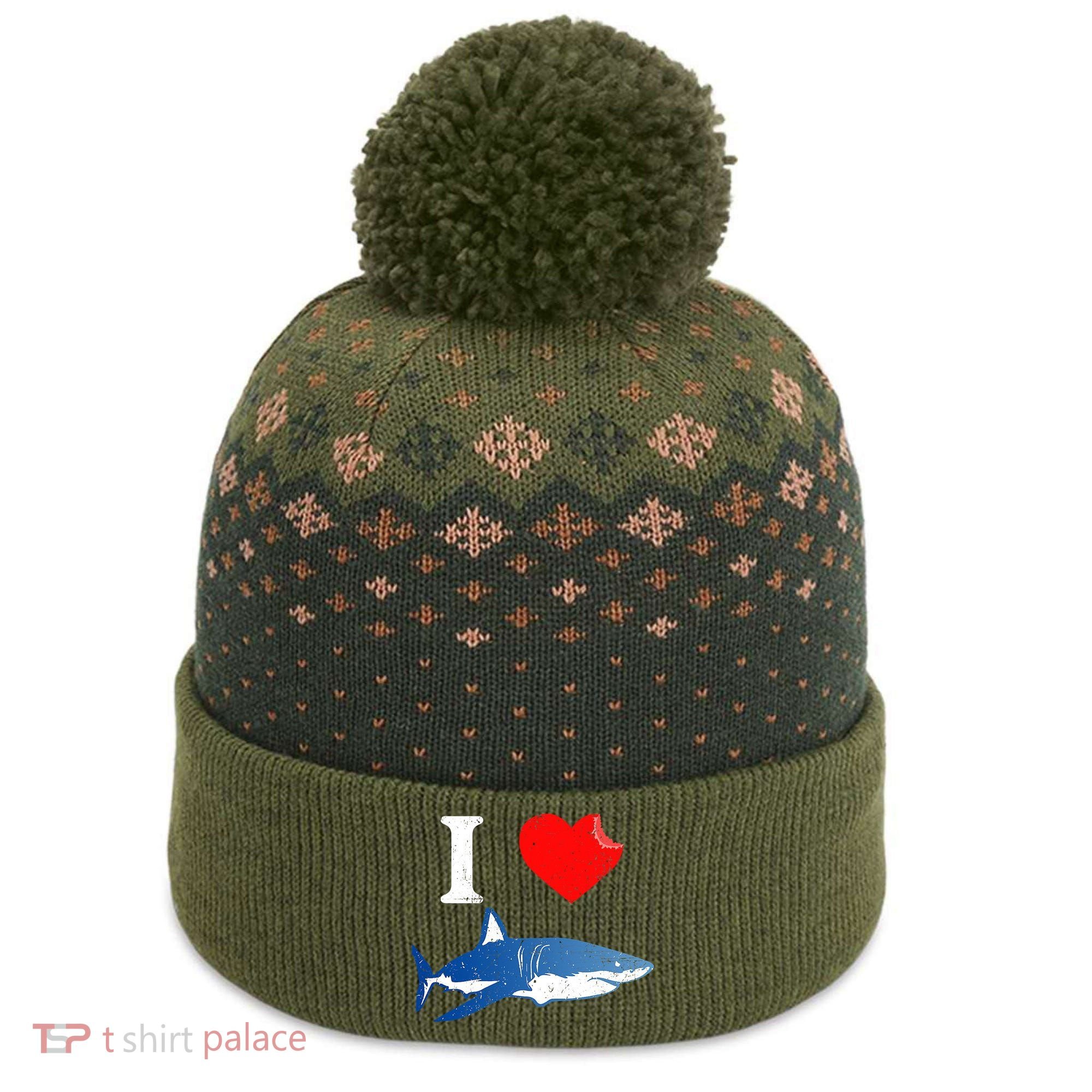 Funny Shark I Love Shark Shark Lover Shark The Baniff Cuffed Pom Beanie