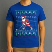 Funny Santa Ice Hockey Player Ugly Sweater Christmas Hockey Gift T-Shirt thumb 3