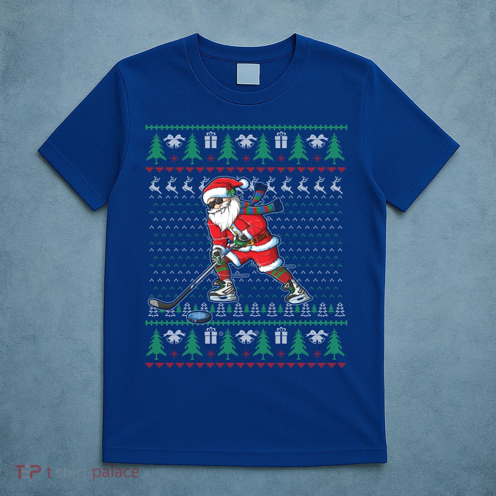 Funny Santa Ice Hockey Player Ugly Sweater Christmas Hockey Gift T-Shirt