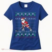 Funny Santa Ice Hockey Player Ugly Sweater Christmas Hockey Gift Women's T-Shirt thumb 0