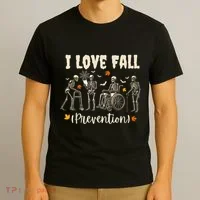 Funny Skeleton I Love Fall Prevention Fall Physical Therapy T-Shirt thumb 3