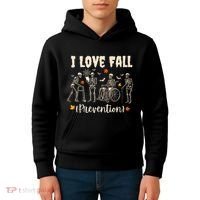 Funny Skeleton I Love Fall Prevention Fall Physical Therapy Kids Hoodie thumb 4