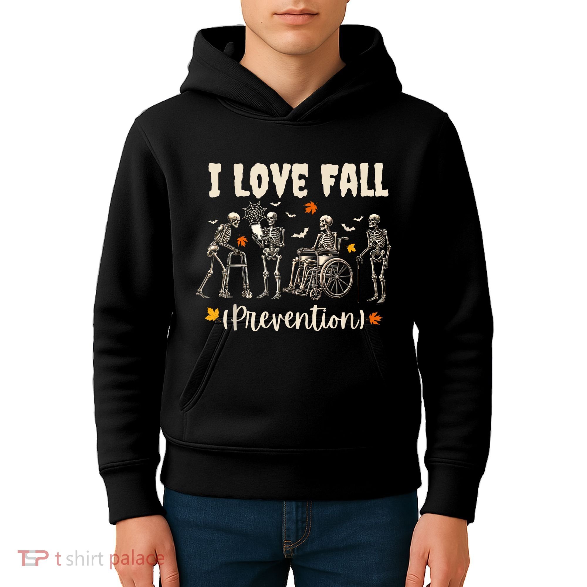 Funny Skeleton I Love Fall Prevention Fall Physical Therapy Kids Hoodie