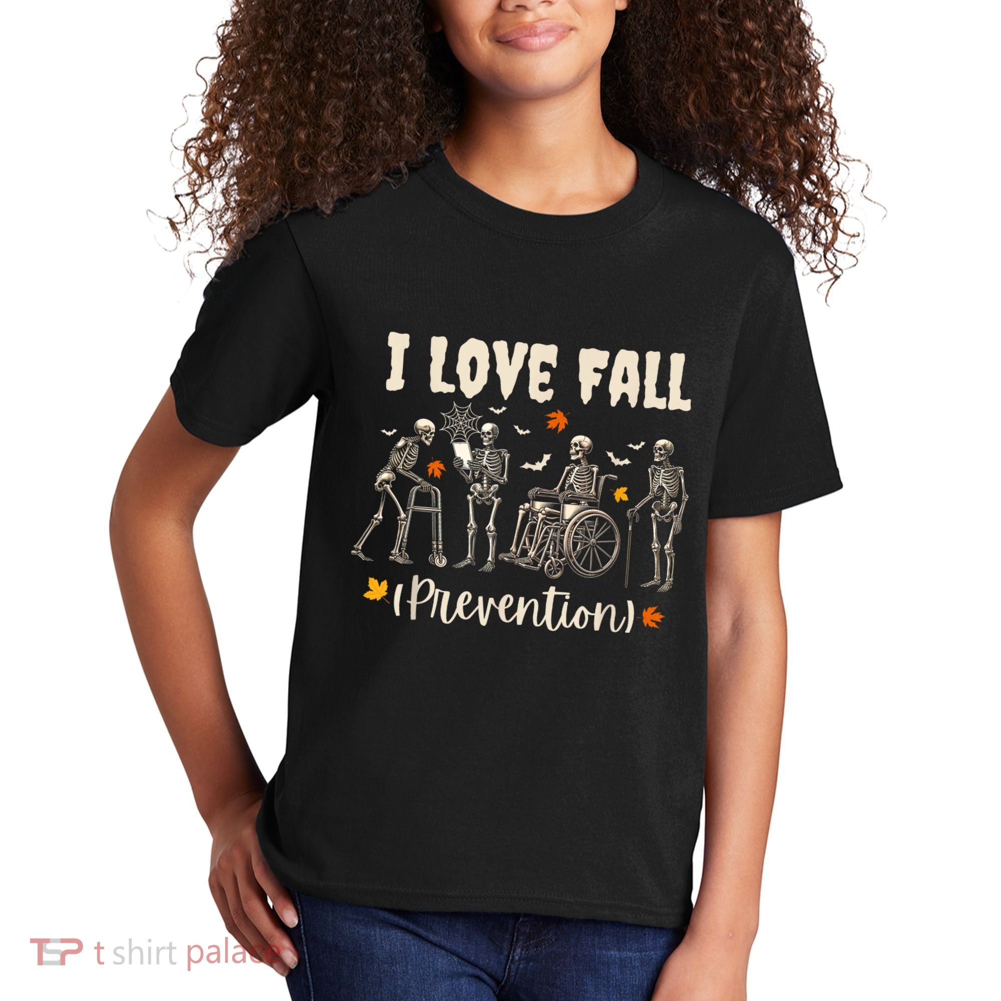 Funny Skeleton I Love Fall Prevention Fall Physical Therapy Kids T-Shirt