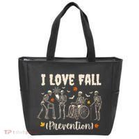 Funny Skeleton I Love Fall Prevention Fall Physical Therapy Tote Bag thumb 0