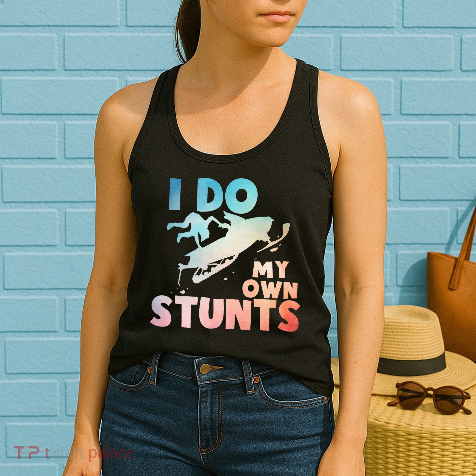 Funny Snowmobile  i do my own stunts  Art For Snow Mobile  Women's Tank Top