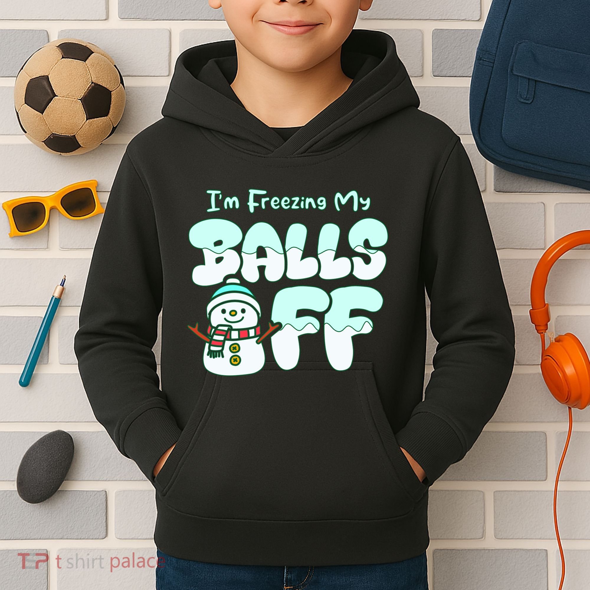 Funny Snowman I Am Freezing My Balls Off Kids Hoodie