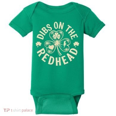 Funny Shamrock Irish St Patricks Day Dibs On The Redhead Baby Bodysuit