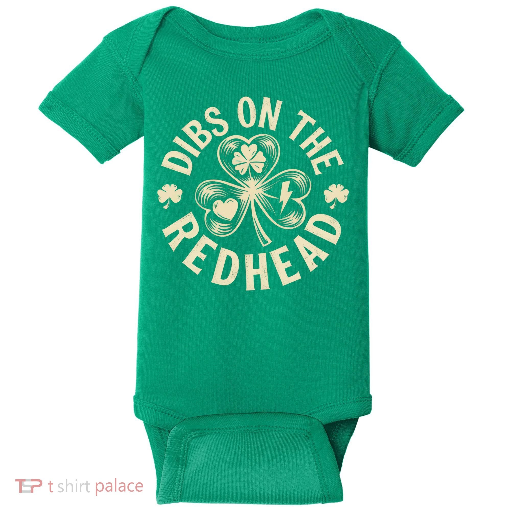 Funny Shamrock Irish St Patricks Day Dibs On The Redhead Baby Bodysuit