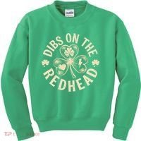 Funny Shamrock Irish St Patricks Day Dibs On The Redhead Kids Sweatshirt thumb 0