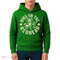 Funny Shamrock Irish St Patricks Day Dibs On The Redhead Kids Hoodie thumb 4