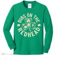 Funny Shamrock Irish St Patricks Day Dibs On The Redhead Kids Long Sleeve Shirt thumb 0