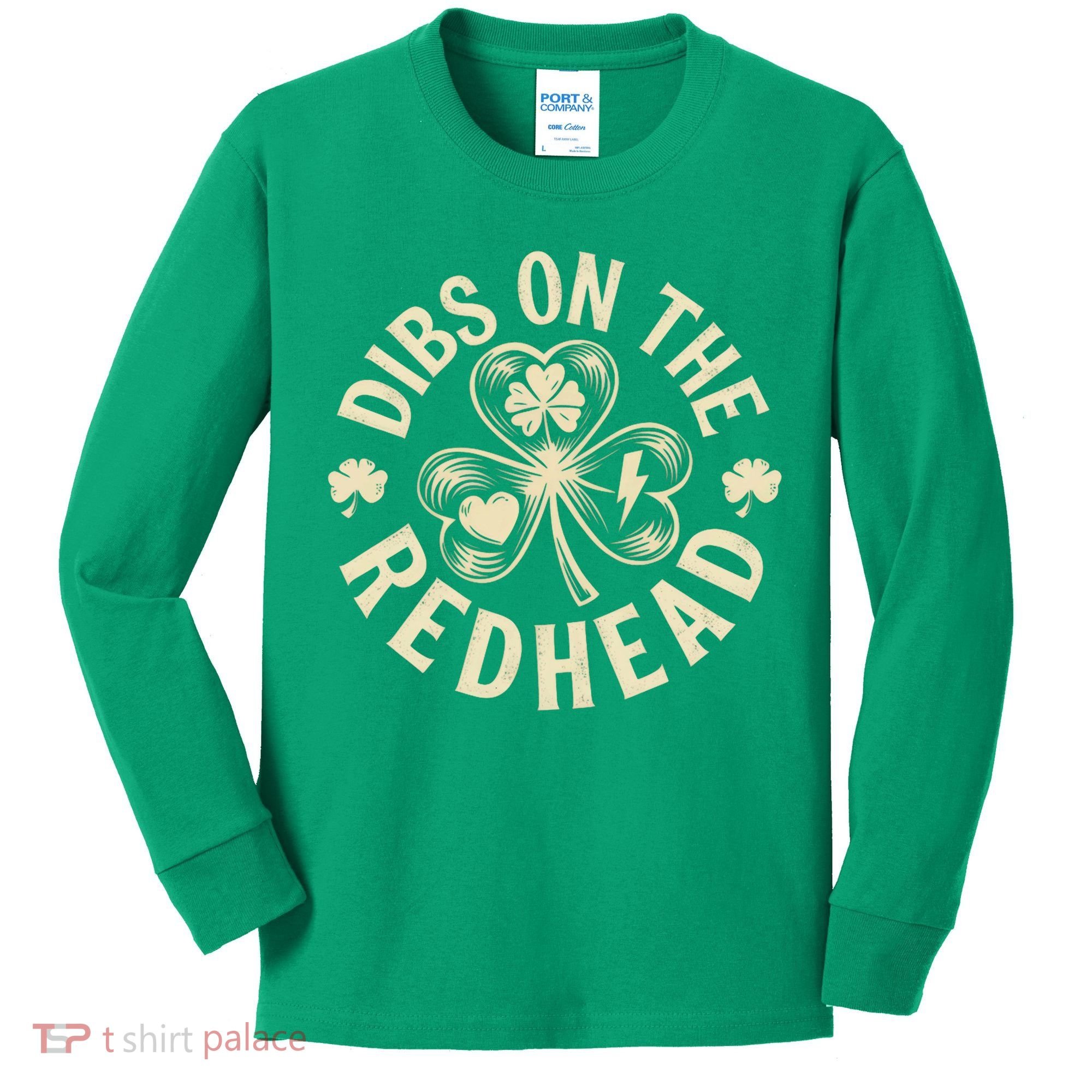 Funny Shamrock Irish St Patricks Day Dibs On The Redhead Kids Long Sleeve Shirt