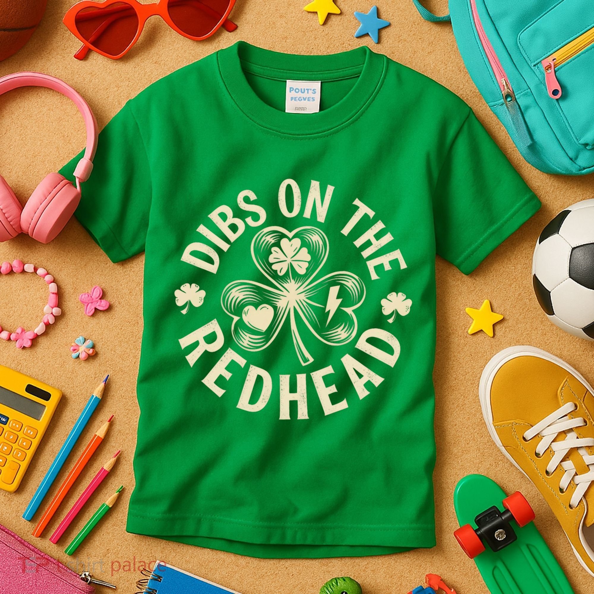 Funny Shamrock Irish St Patricks Day Dibs On The Redhead Kids T-Shirt