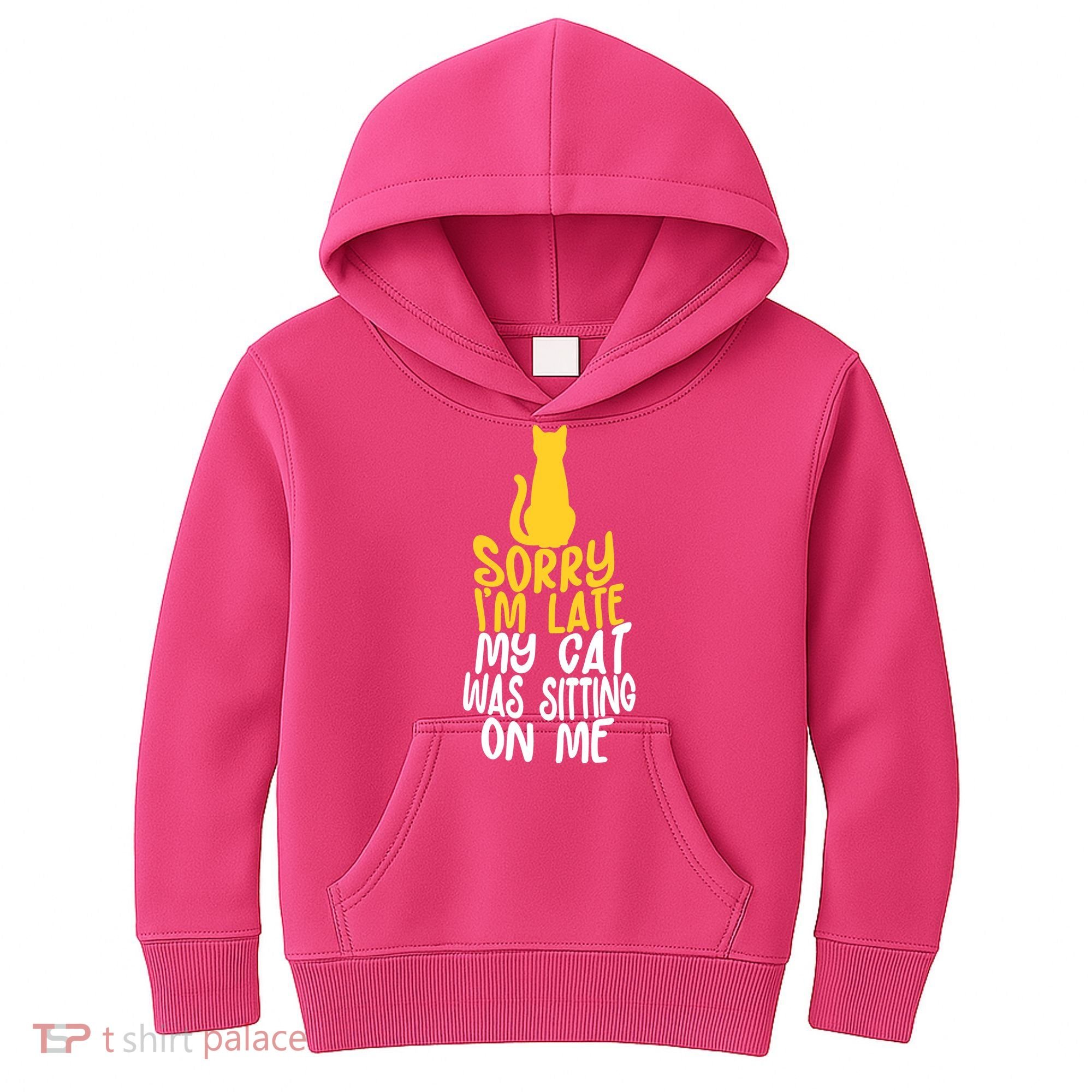 Funny Sorry Im Late My Cat Was Sitting On Me Kids Hoodie