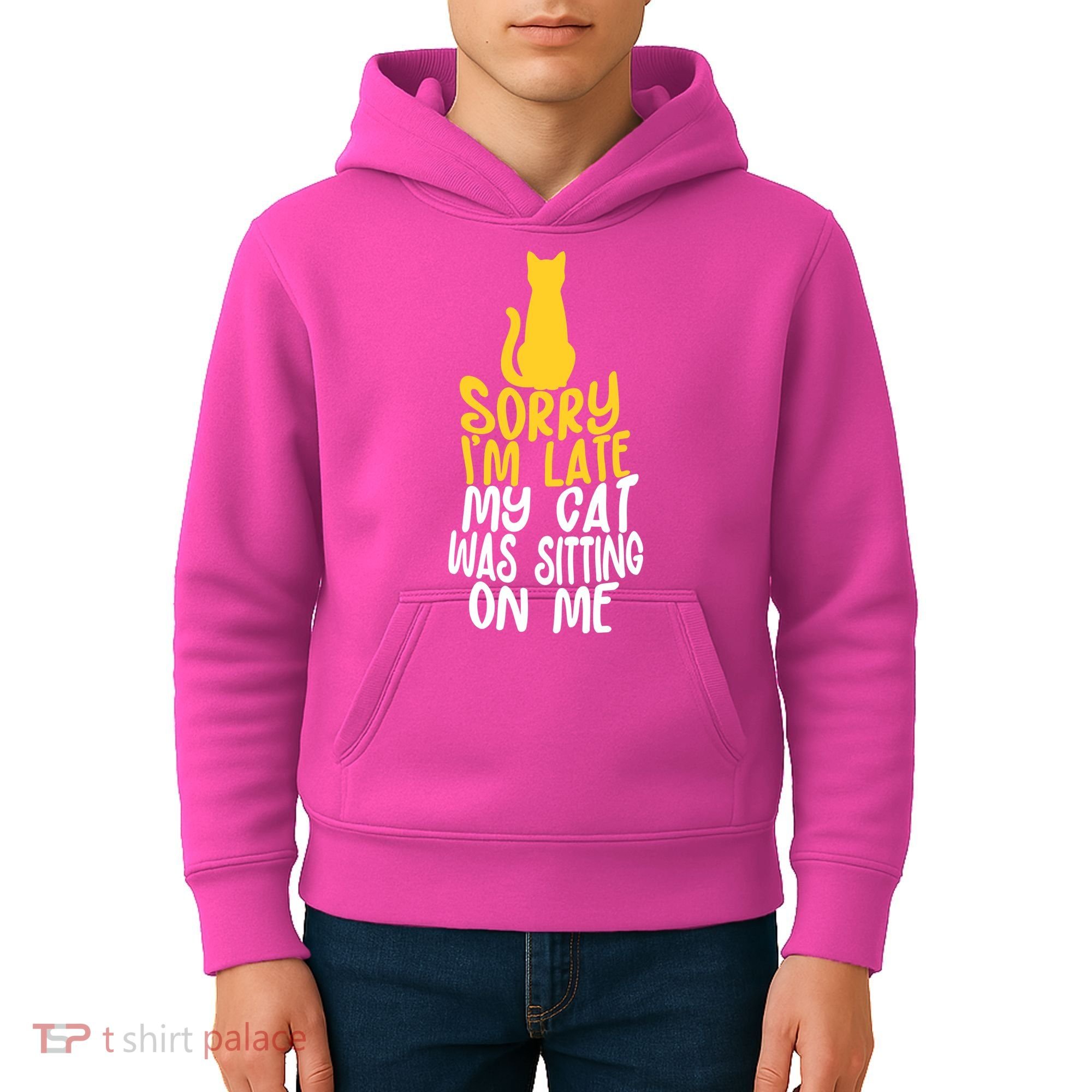 Funny Sorry Im Late My Cat Was Sitting On Me Kids Hoodie