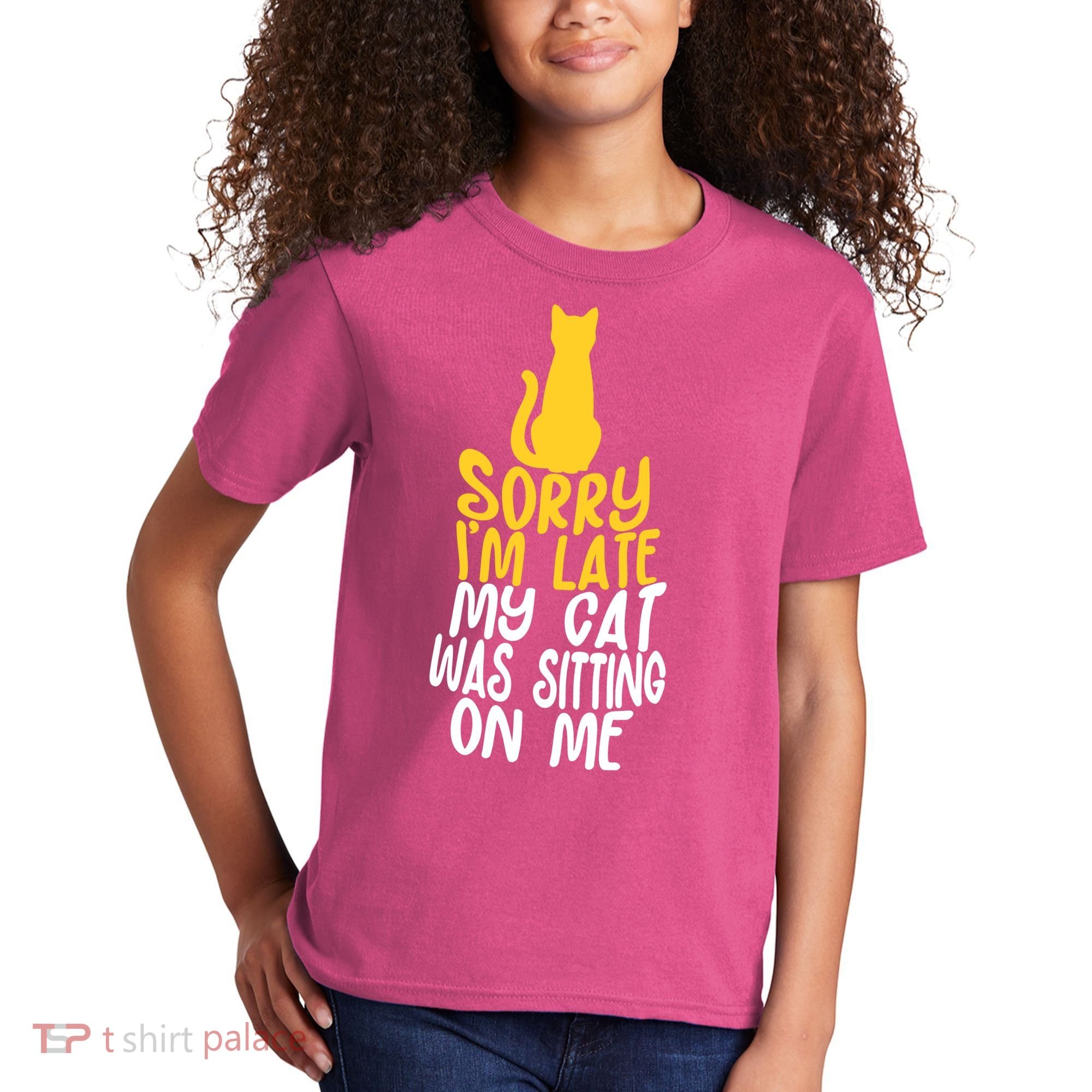 Funny Sorry Im Late My Cat Was Sitting On Me Kids T-Shirt
