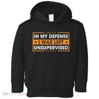 Funny Saying In My Defense I Was Left Unsupervised Retro Toddler Hoodie thumb 0