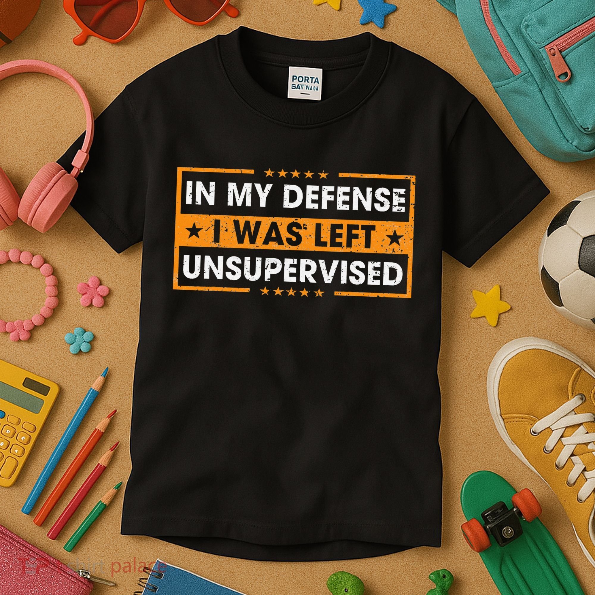 Funny Saying In My Defense I Was Left Unsupervised Retro Kids T-Shirt