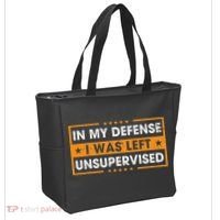 Funny Saying In My Defense I Was Left Unsupervised Retro Tote Bag thumb 2