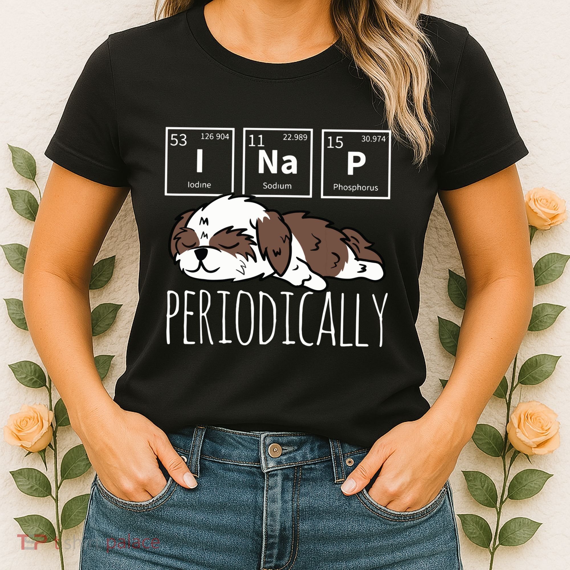 Funny Science I NAP Periodic Table Meme Meh Shih Tzu Dog Women's T-Shirt